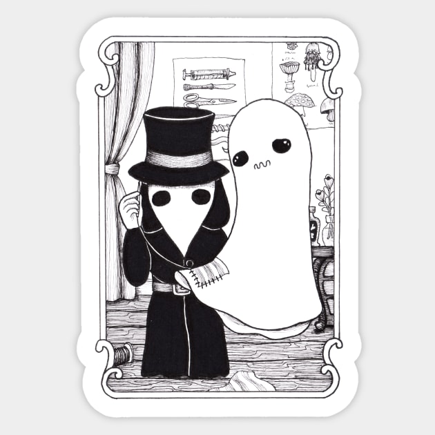 Plague Doctor helping a Ghost Sticker by Marcies Art Place